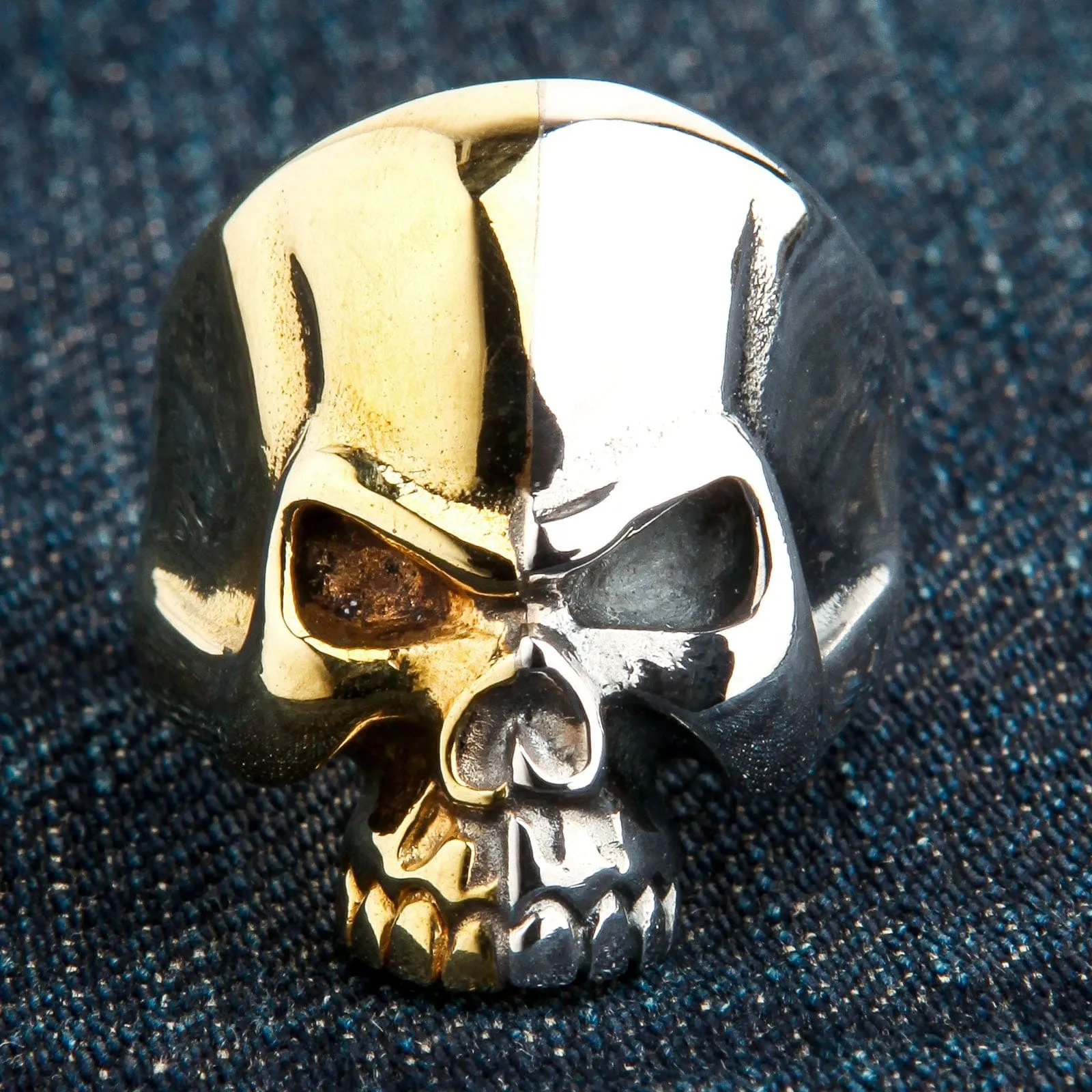 Two Tone Rider Silver Brass Skull Biker Ring