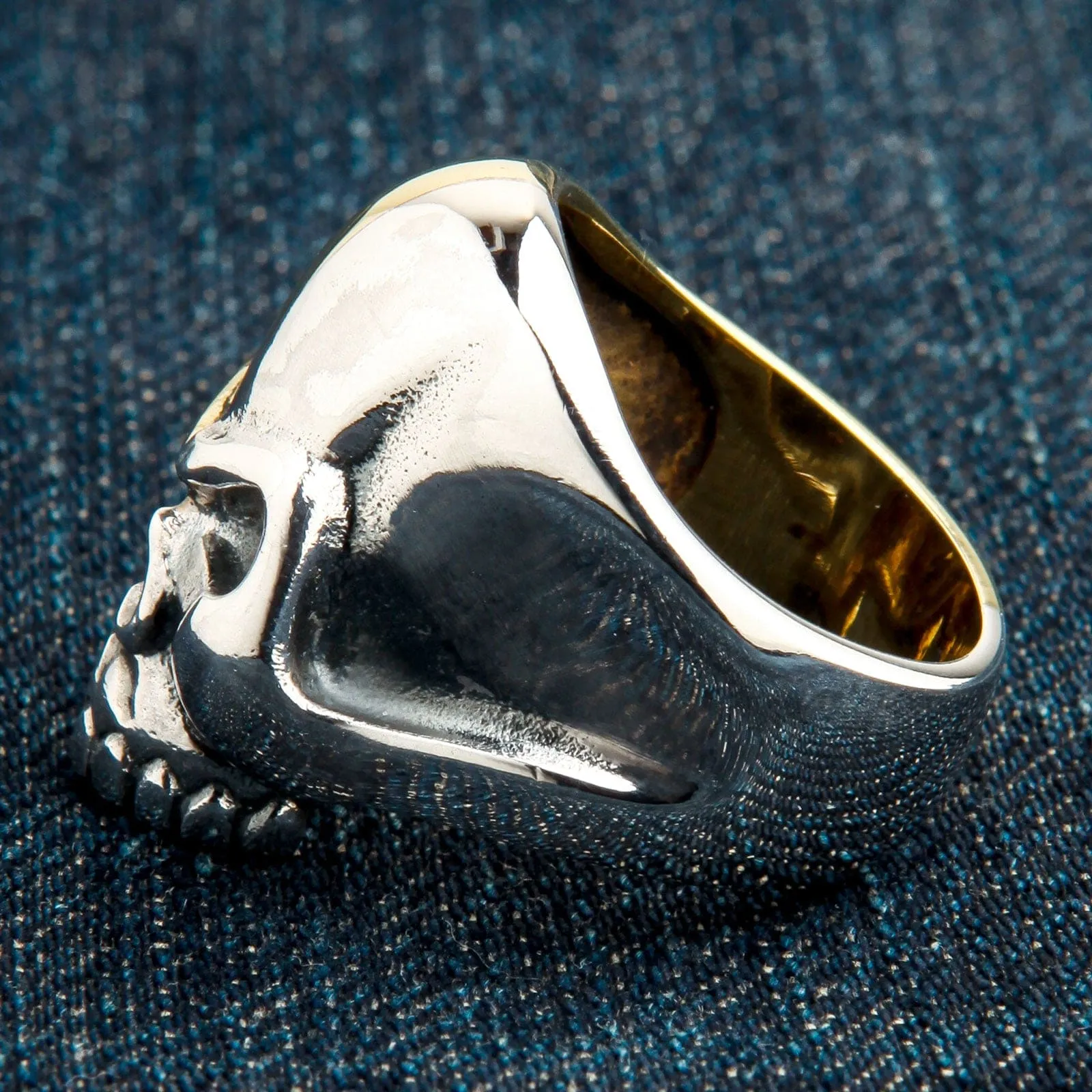 Two Tone Rider Silver Brass Skull Biker Ring