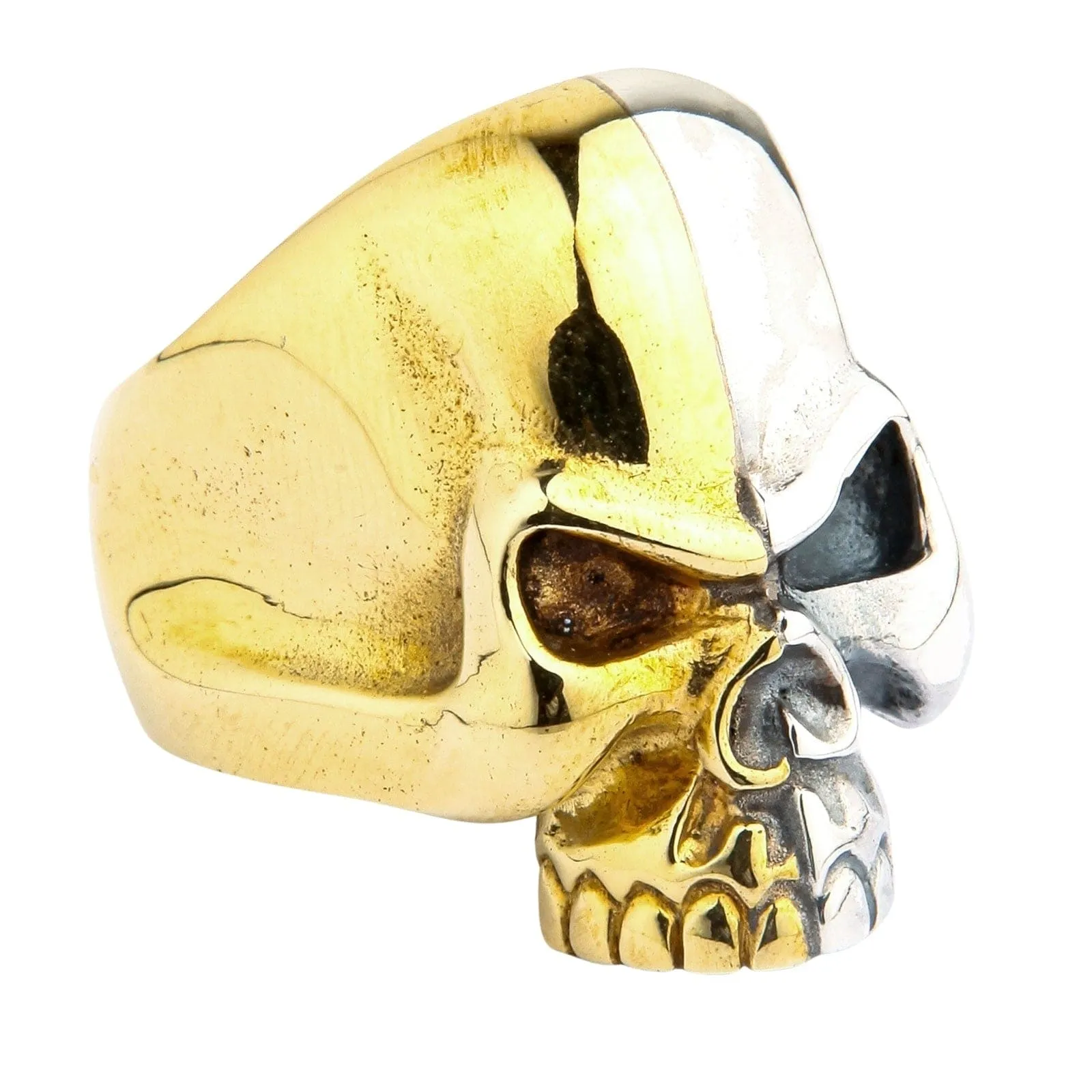 Two Tone Rider Silver Brass Skull Biker Ring
