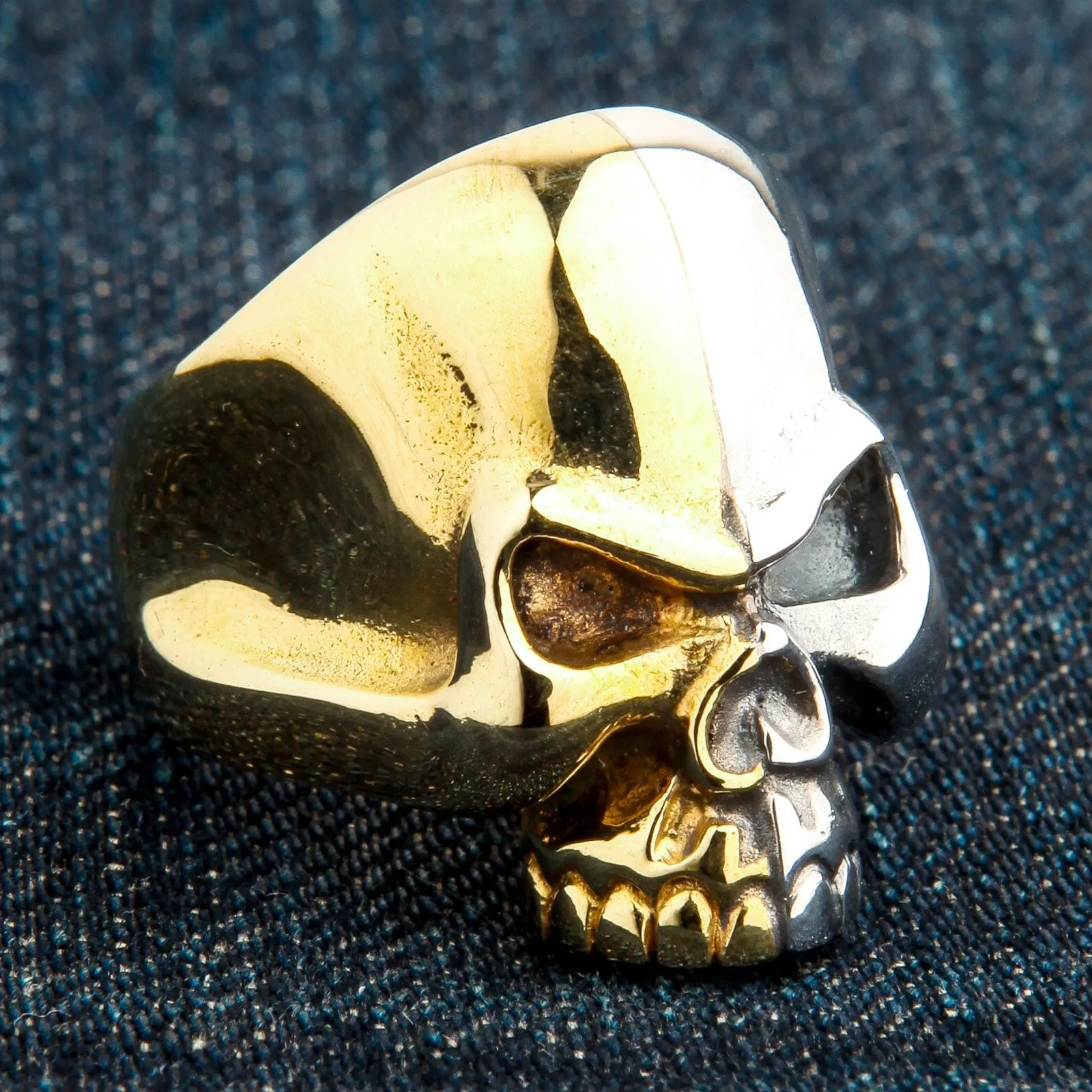 Two Tone Rider Silver Brass Skull Biker Ring