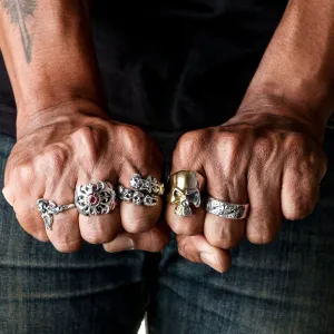 Two Tone Rider Silver Brass Skull Biker Ring