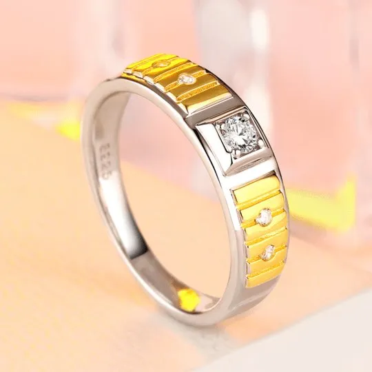 Two Tone Sterling Silver Men's Fashion Band