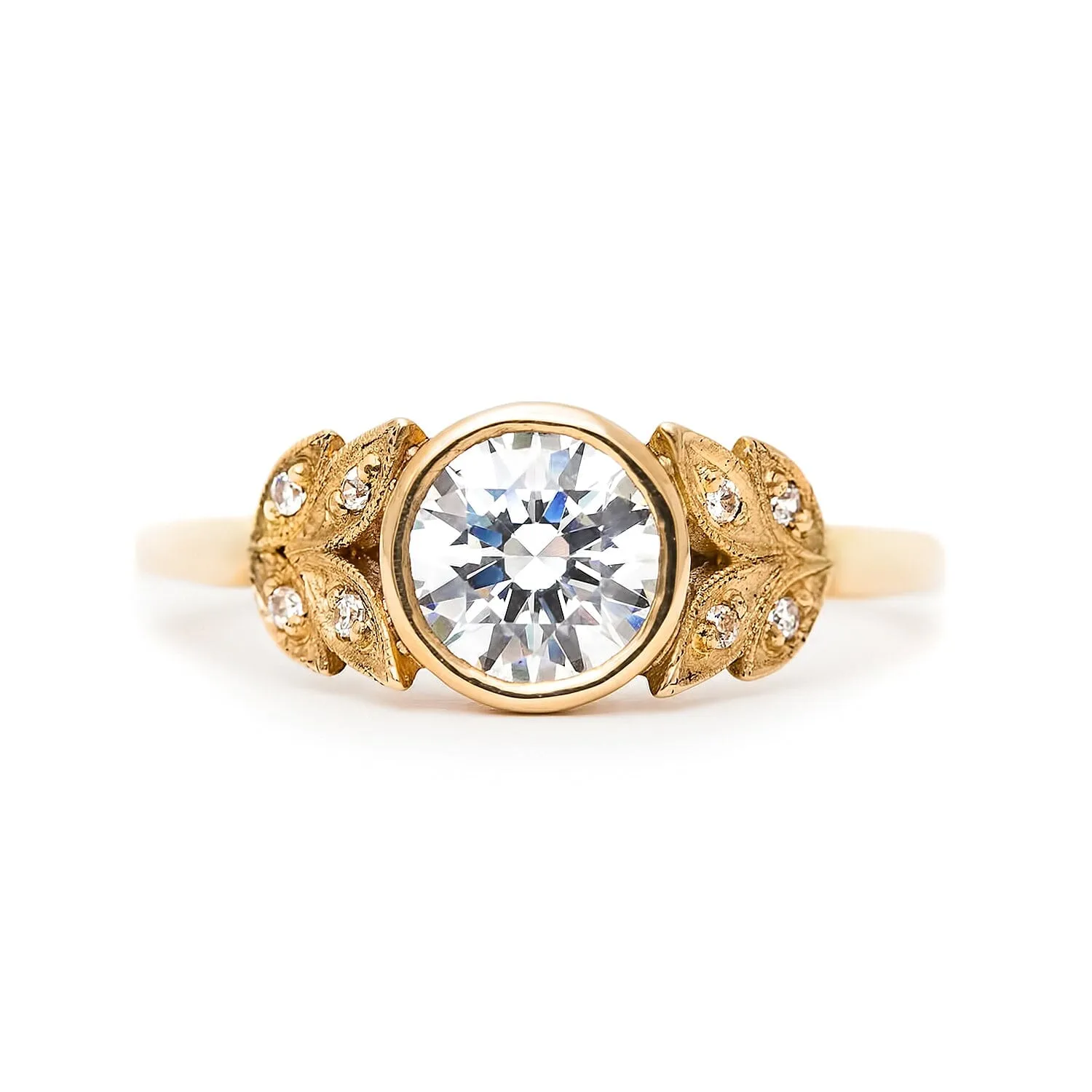 Vintage Inspired 1.5CT Round Diamond Bezel Set Engagement Ring