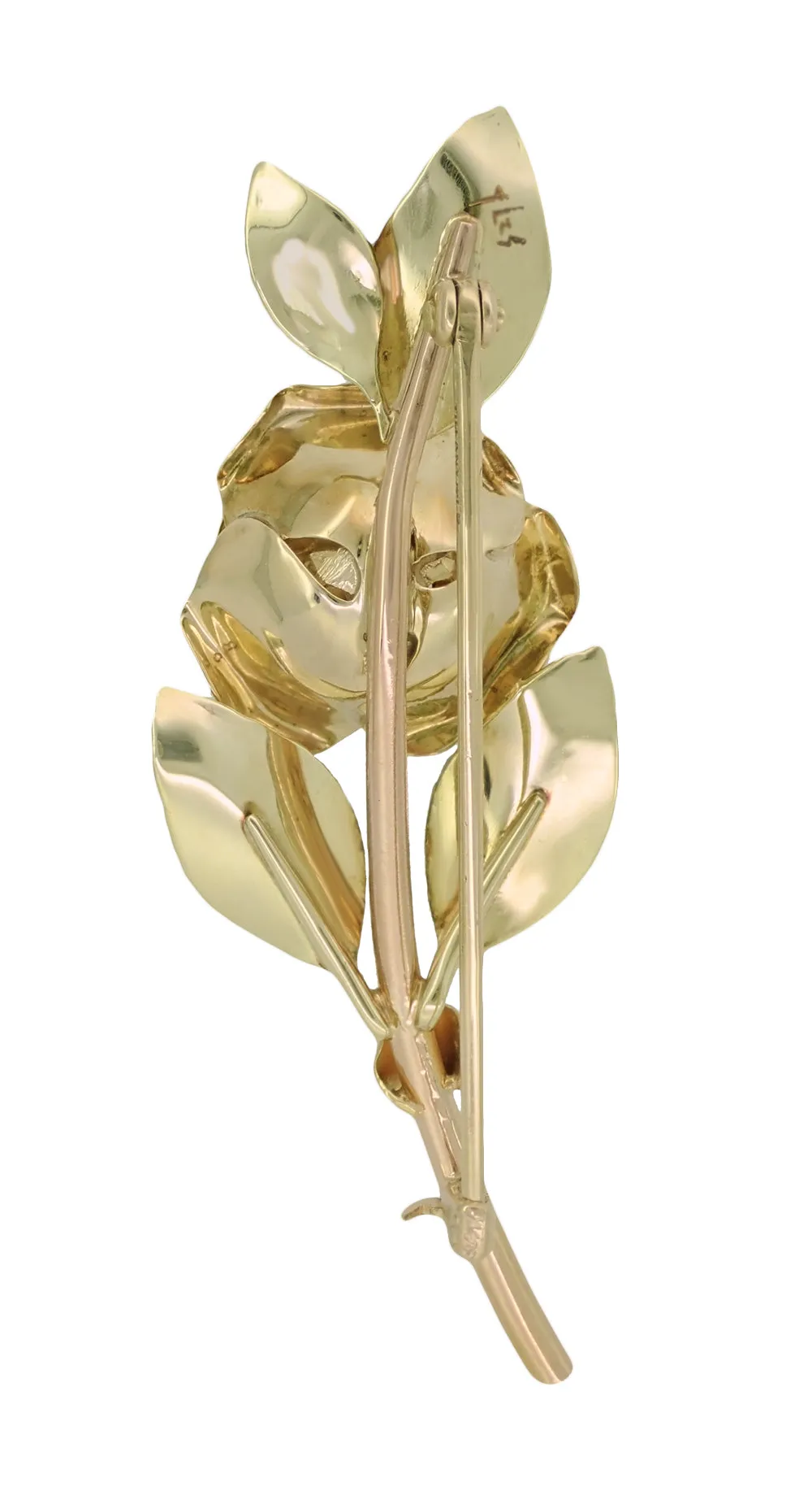 Vintage Tiffany Mid-Century Rose Pin Brooch in 14 Karat Yellow and Rose Gold