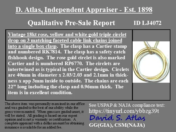 Vintage Trinity Hoop Pendant by Cartier France