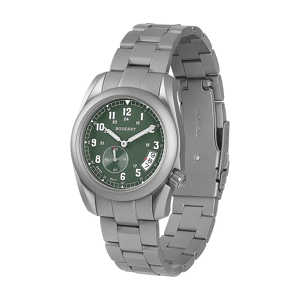 VOYAGER 38 - 100M Waterproof Titanium Field Watch | Green-bracelet