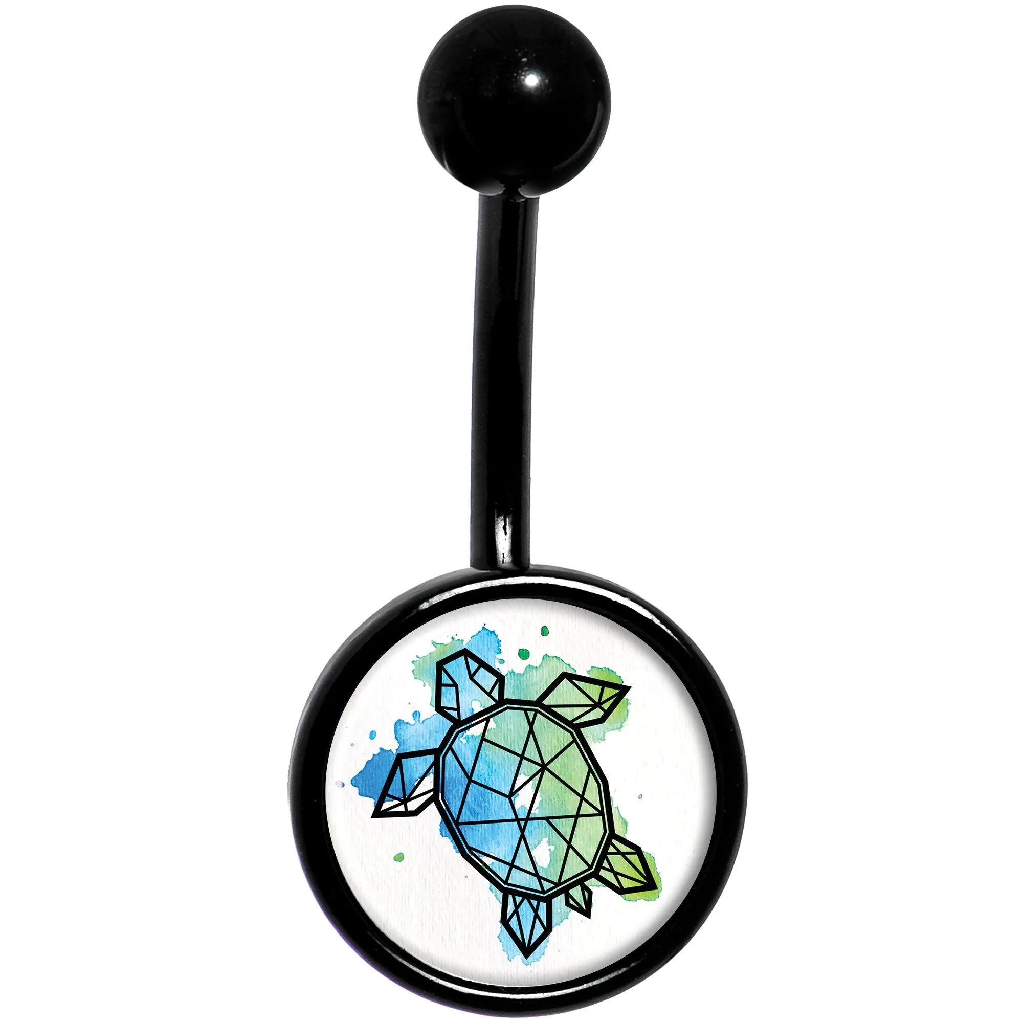 Watercolor Geometric Turtle Black Belly Ring