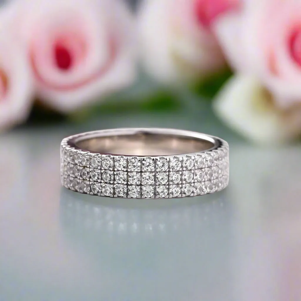 White Gold Pave Diamond Sapphire Ring Band