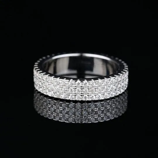 White Gold Pave Diamond Sapphire Ring Band