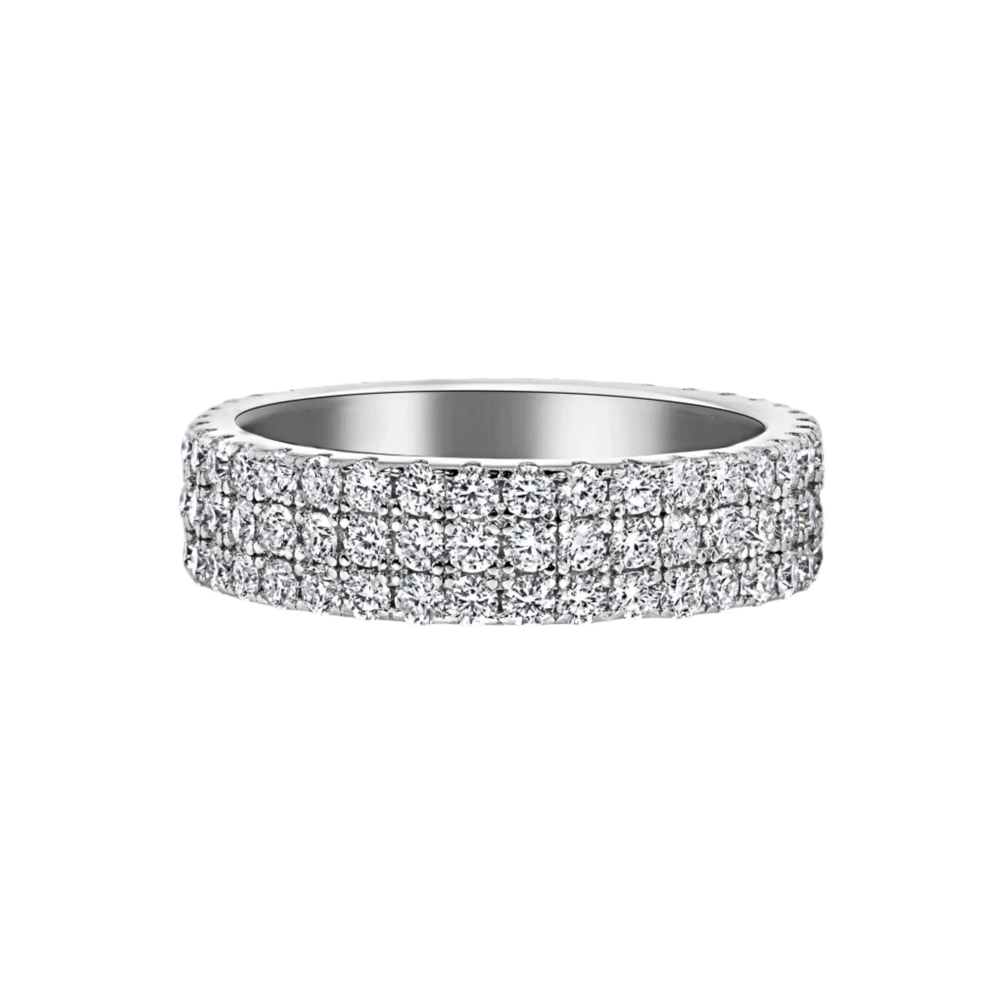 White Gold Pave Diamond Sapphire Ring Band