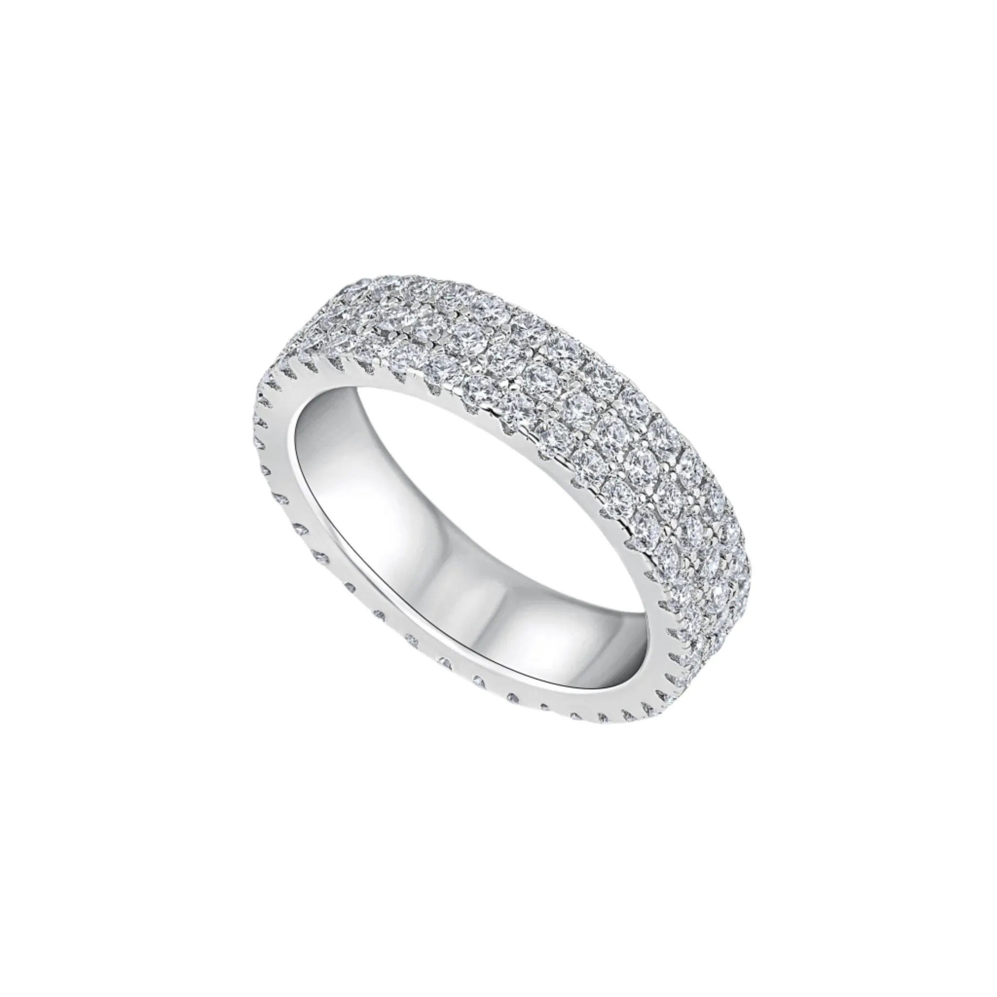 White Gold Pave Diamond Sapphire Ring Band