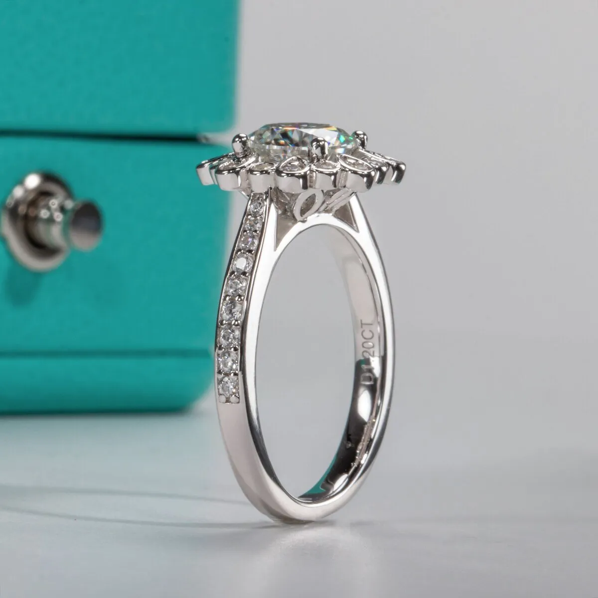 White Gold Sunflower 1.2ct Diamond Halo Engagement Ring