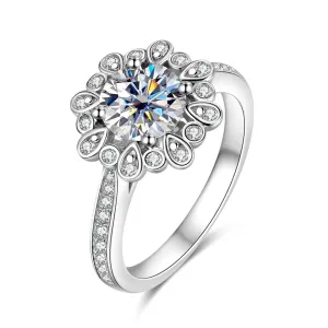 White Gold Sunflower 1.2ct Diamond Halo Engagement Ring