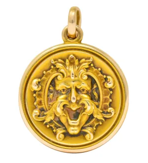 Whiteside & Blank Art Nouveau 14 Karat Gold Green Man Foliate Locket