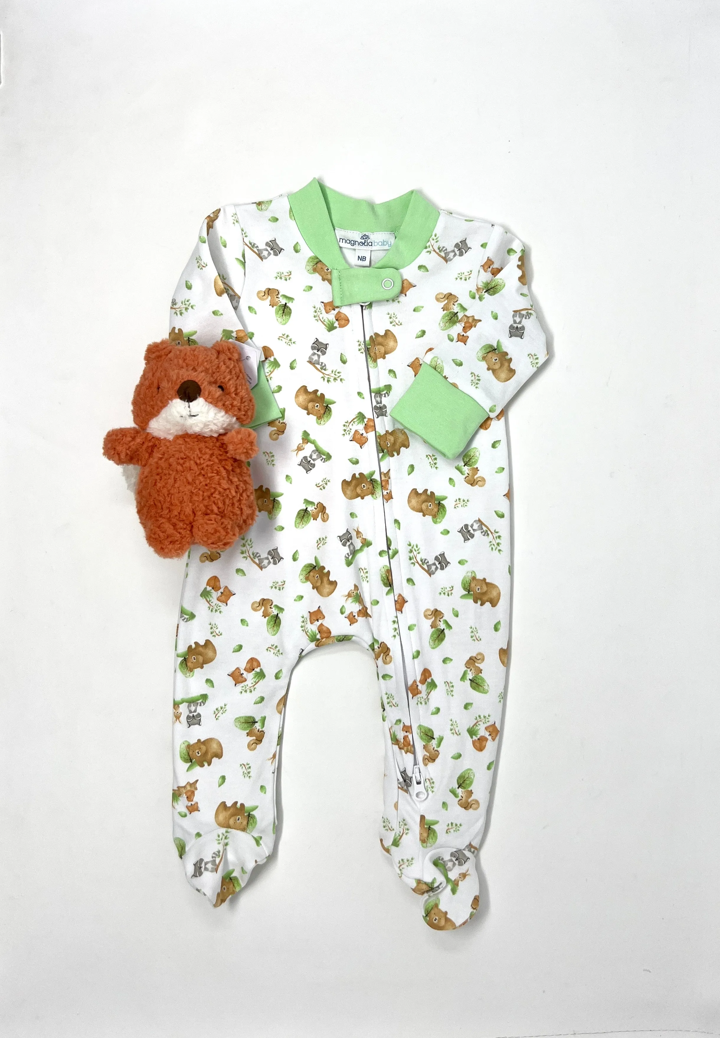 Woodland Friends Printed Zipper Footie