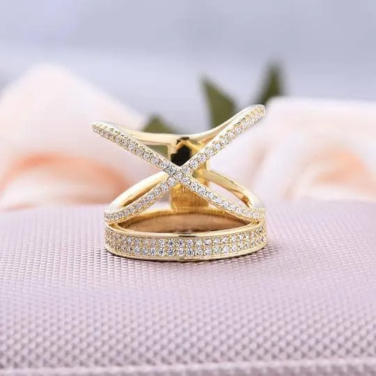 X CrissCross Design Wide Women's Wedding Band
